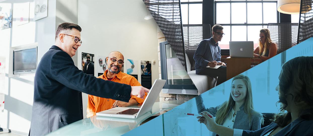 Sales team working with clients