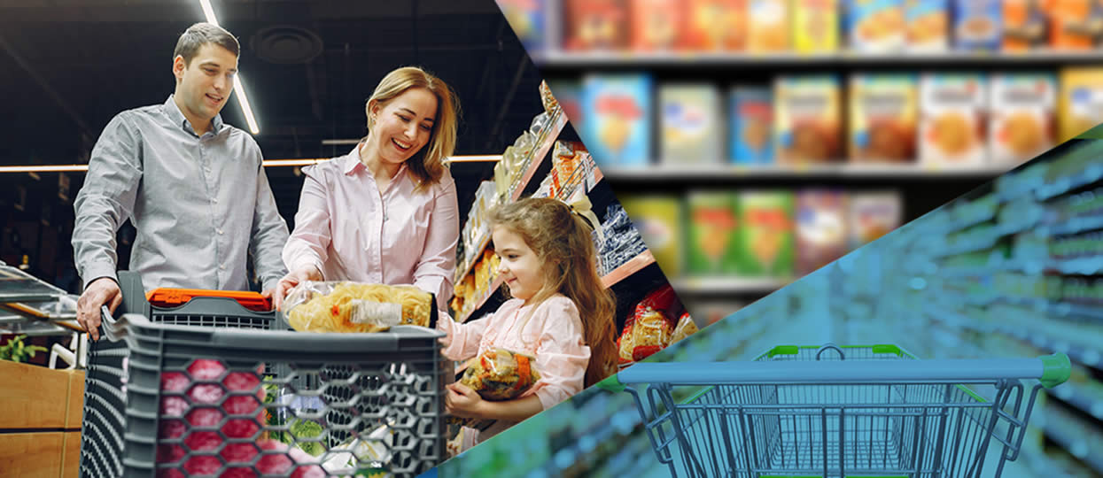 Family shopping in a grocery store