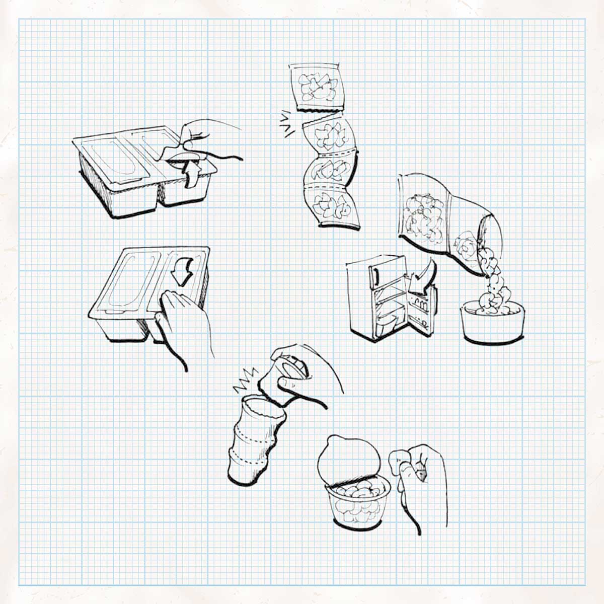 blueprint-sketches various packaging illustrations