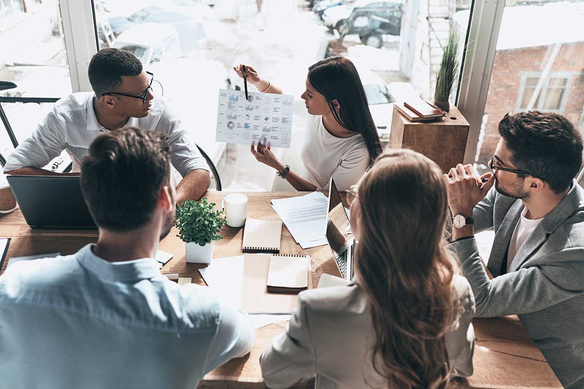 group of coworkers collaborating in a meeting