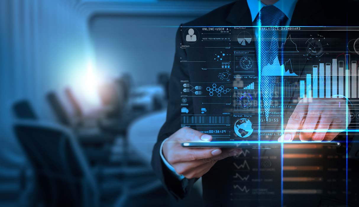 innovation-service man in suit holding computer in a conference room