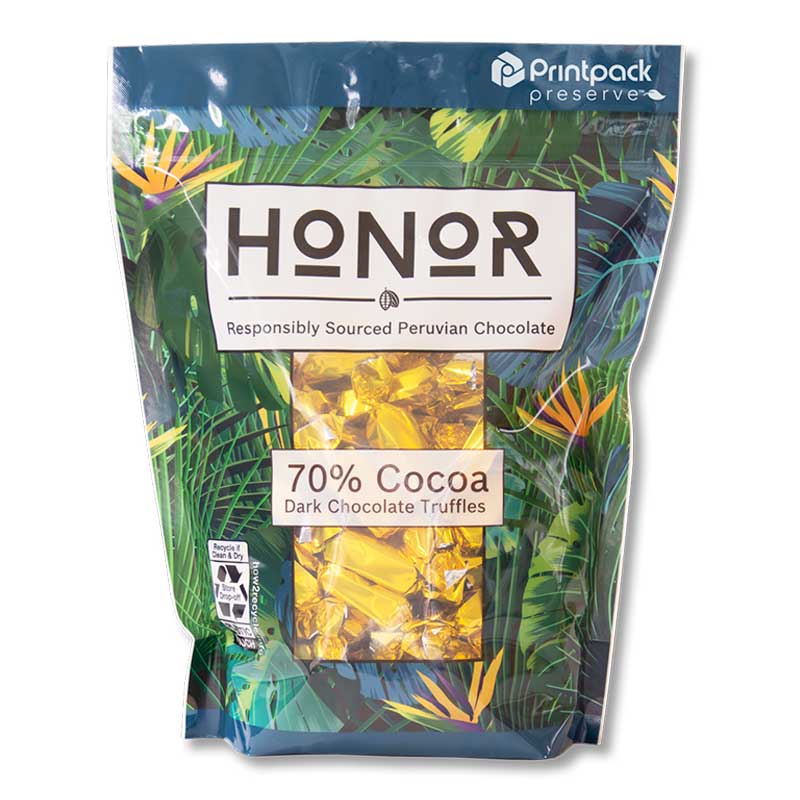 Honor chocolate sustainable packaging from Printpack Preserve