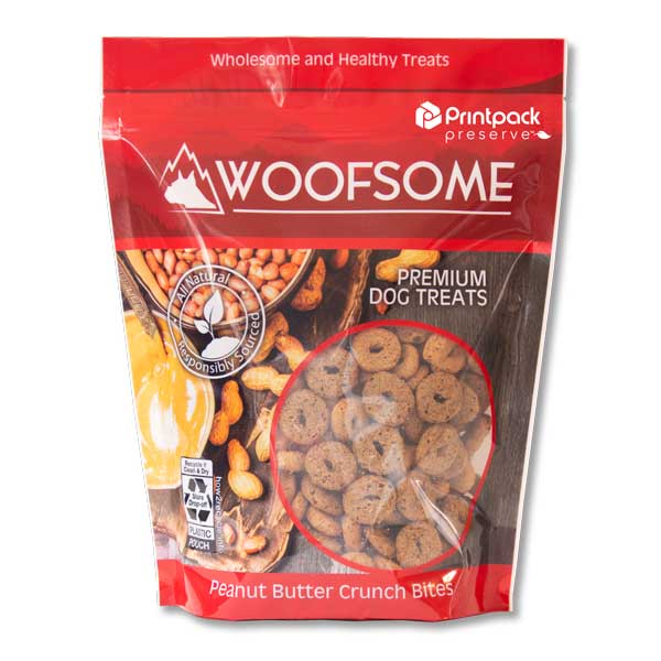 Woofsome premium dog treats packaged by Printpack Preserve